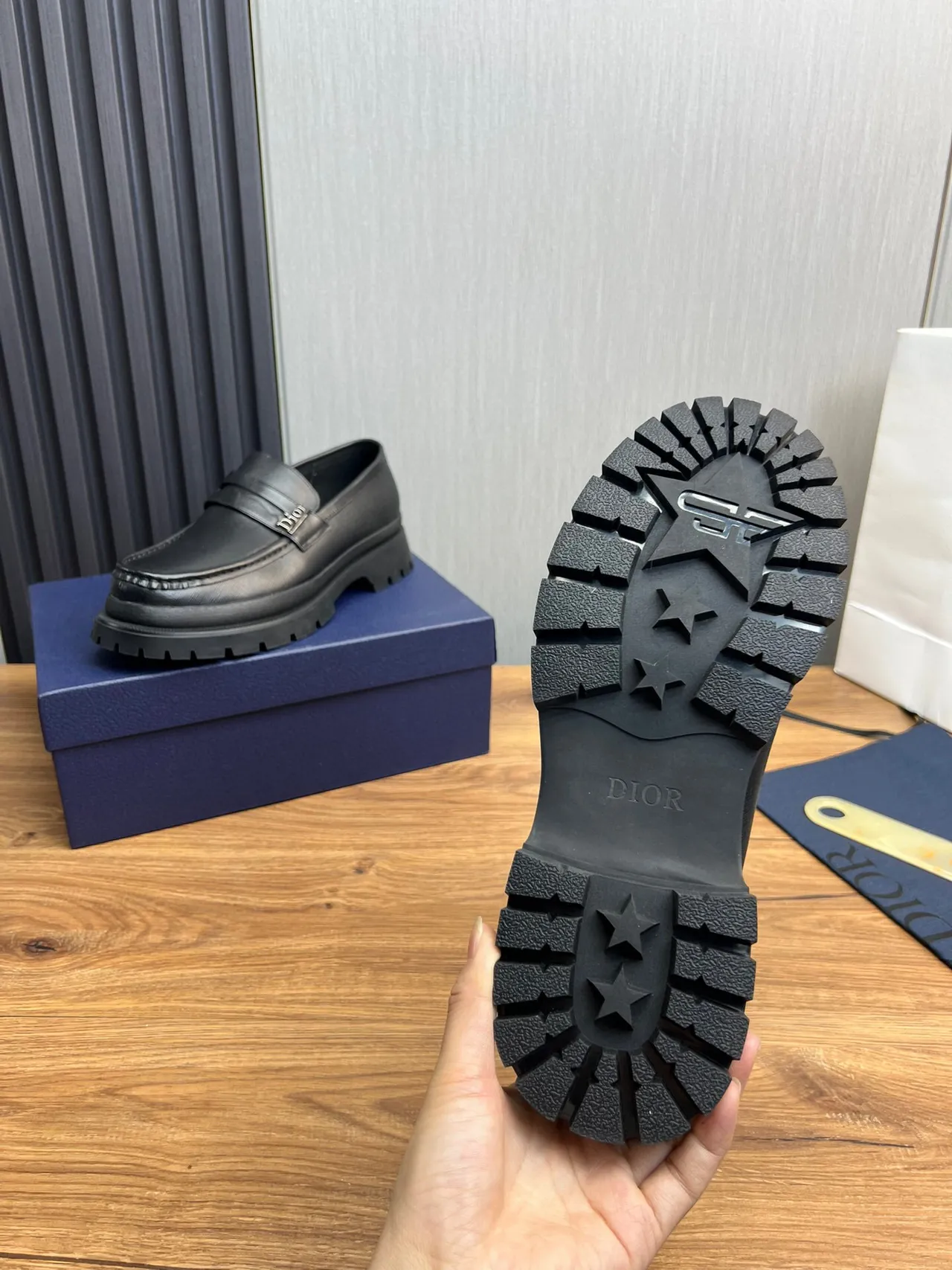 Dior B23 Black Textured Leather Chunky Lug-Sole Loafer 2