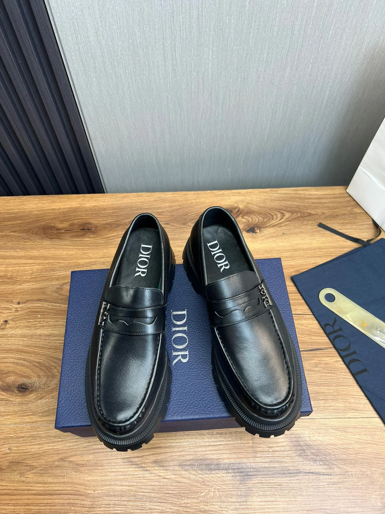 Dior B23 Black Textured Leather Chunky Lug-Sole Loafer 3