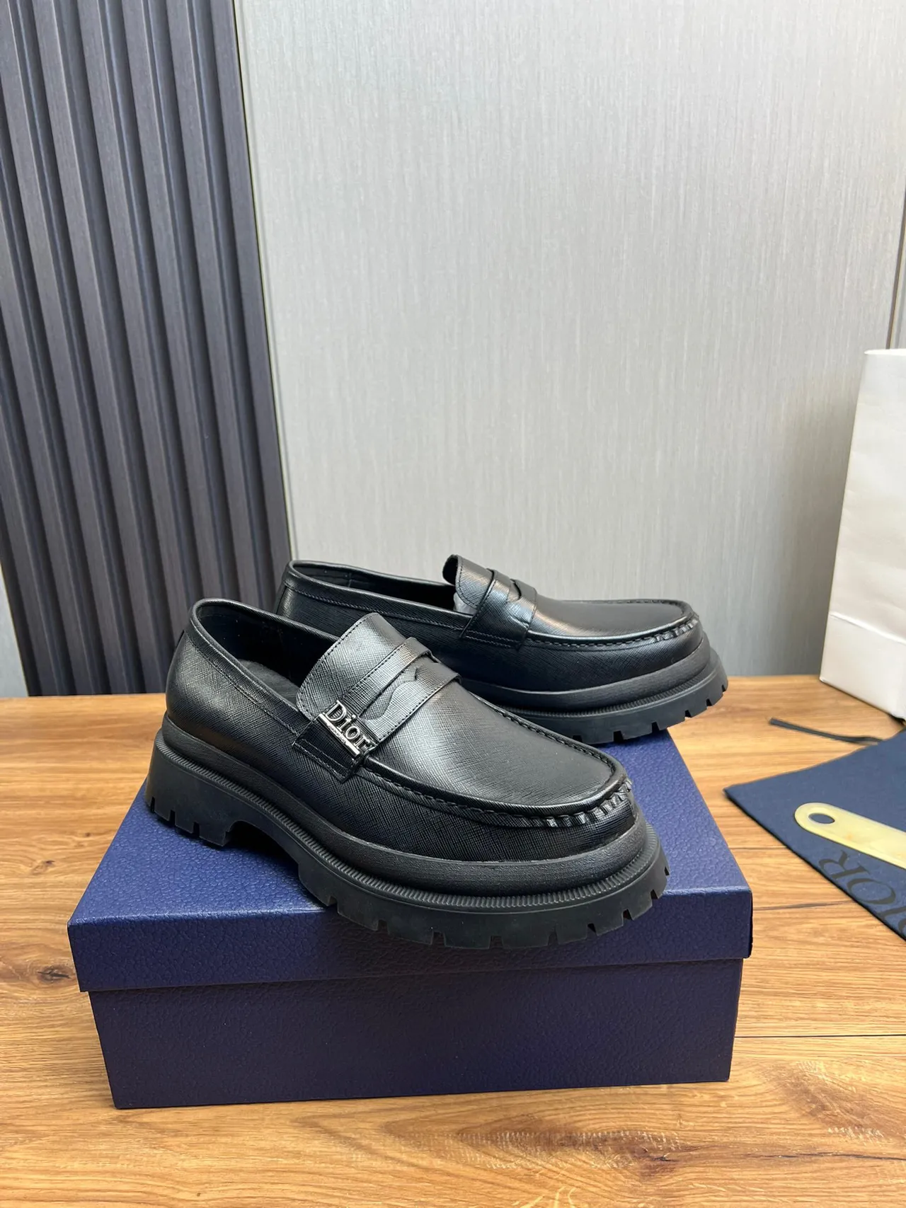Dior B23 Black Textured Leather Chunky Lug-Sole Loafer 4