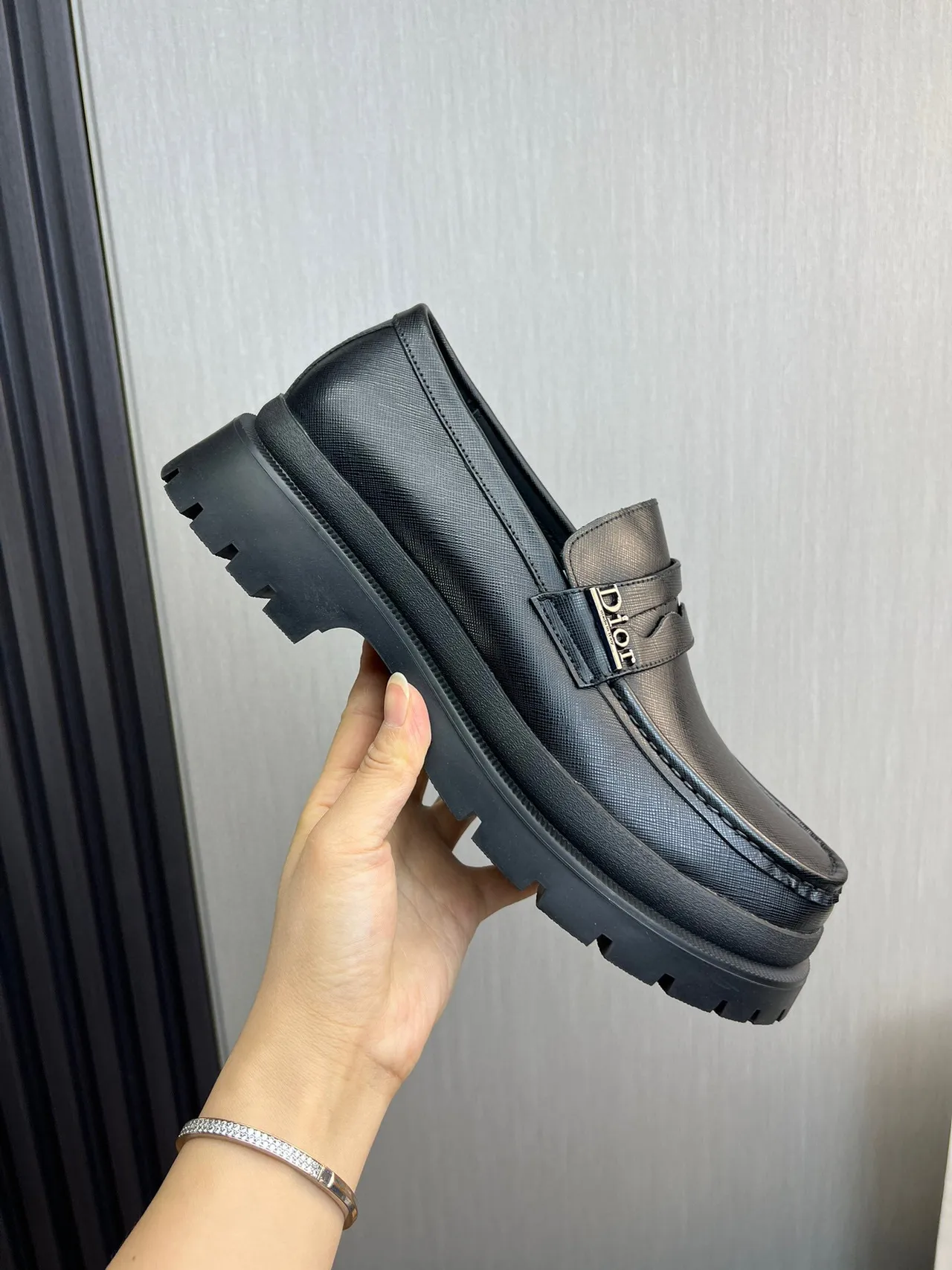 Dior B23 Black Textured Leather Chunky Lug-Sole Loafer 5