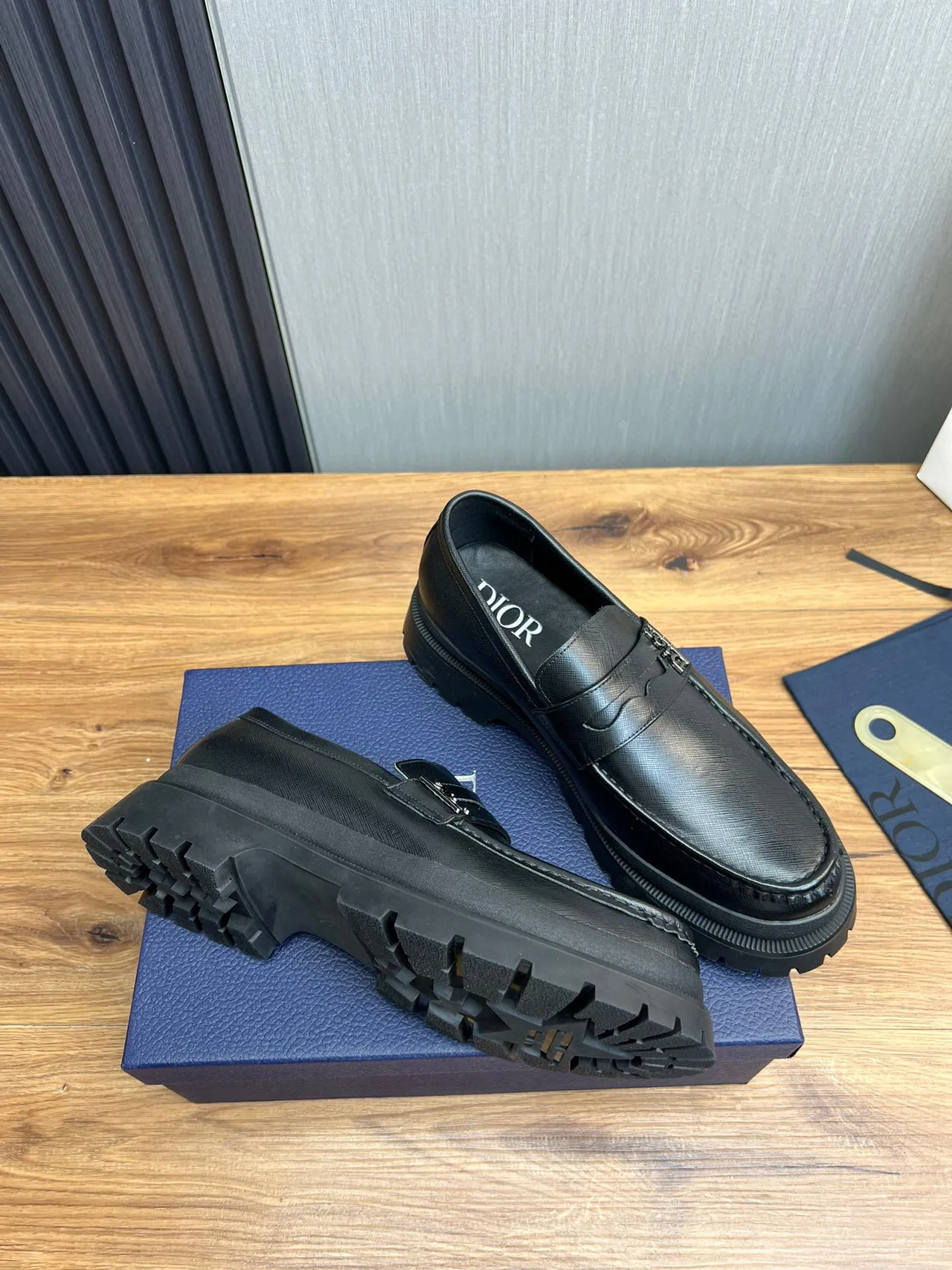 Dior B23 Black Textured Leather Chunky Lug-Sole Loafer 7