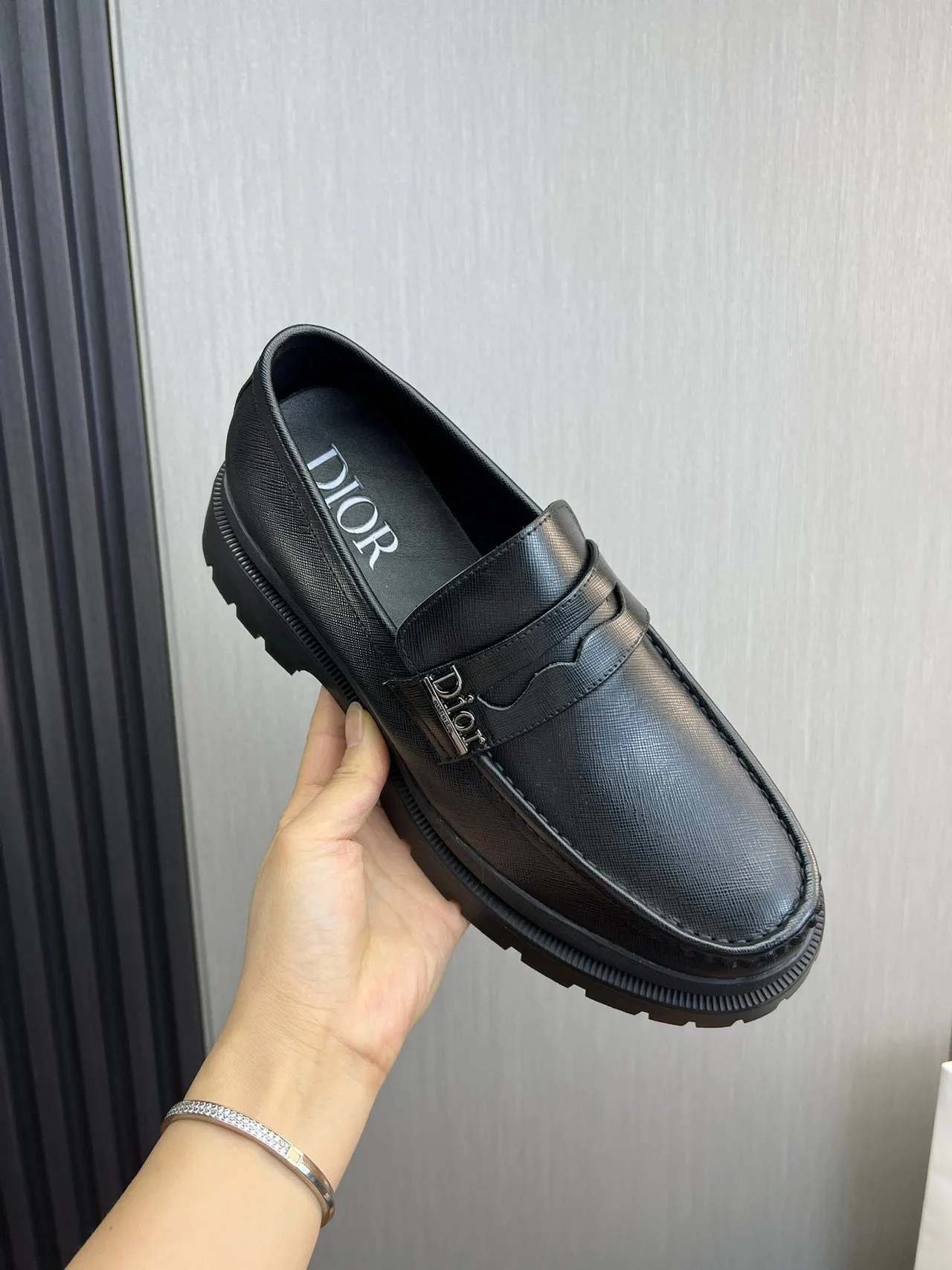 Dior B23 Black Textured Leather Chunky Lug-Sole Loafer 8