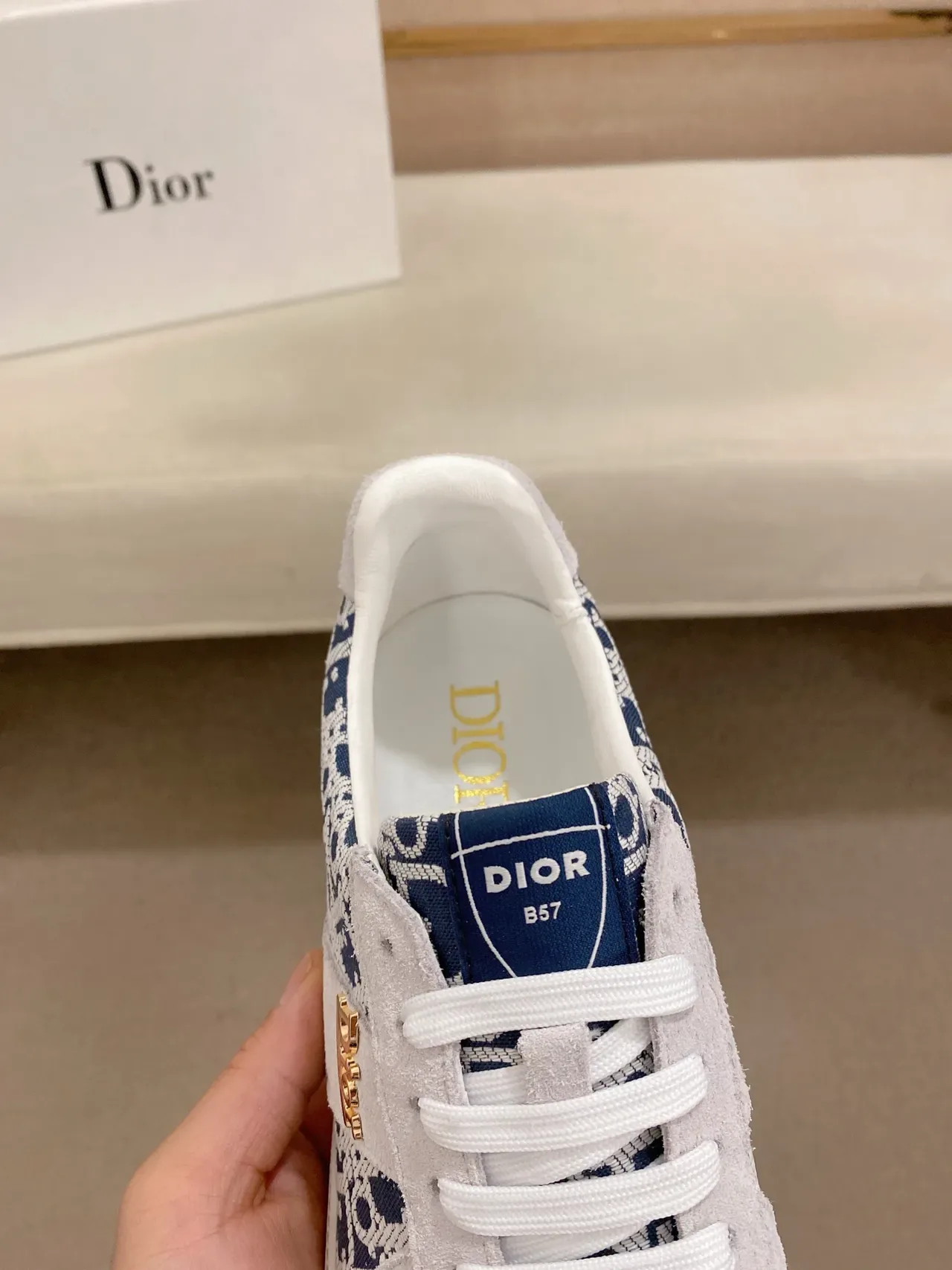 Dior B23 Gray and Navy Monogram Suede Lifestyle Sneakers 4