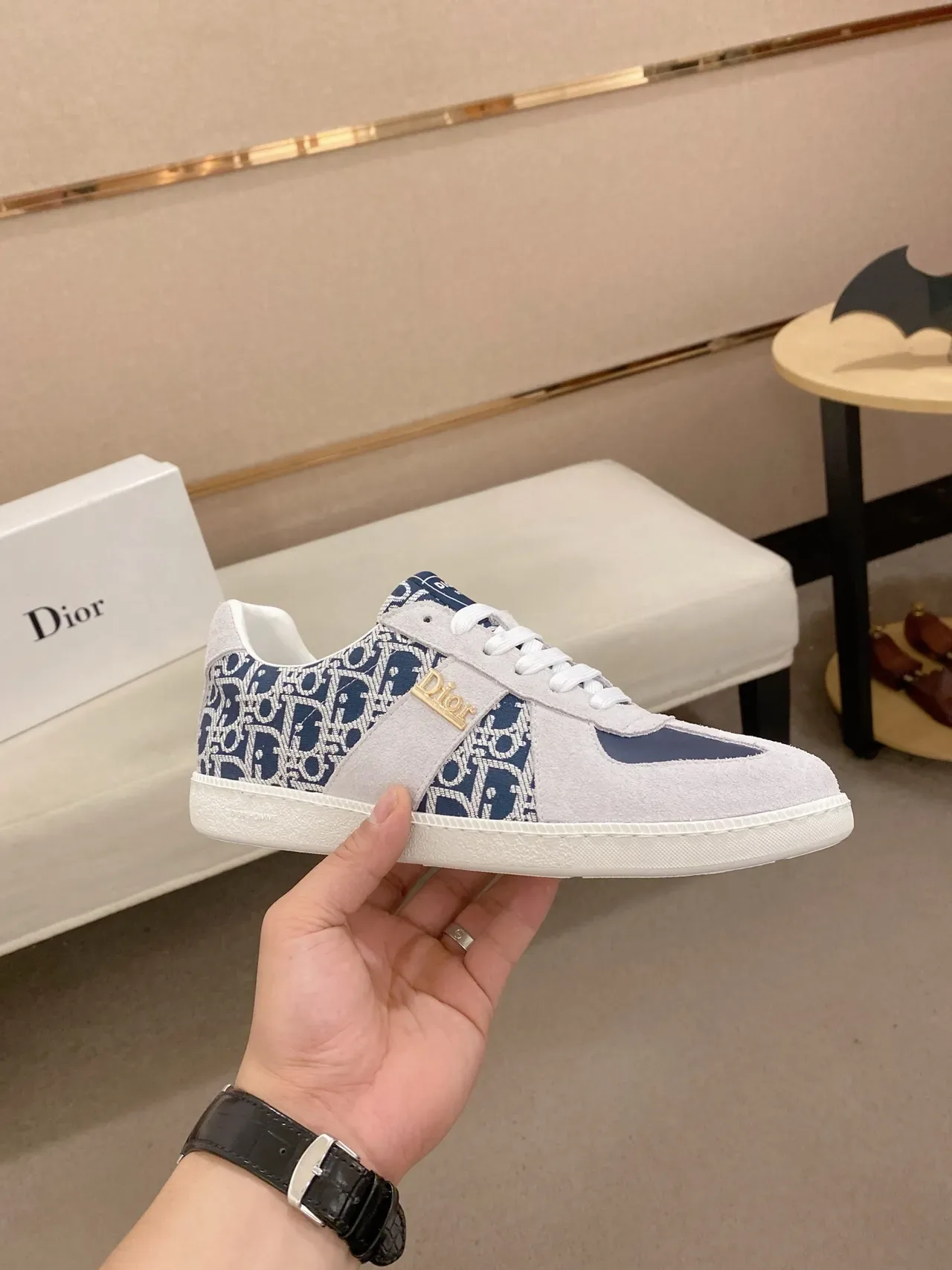 Dior B23 Gray and Navy Monogram Suede Lifestyle Sneakers 5