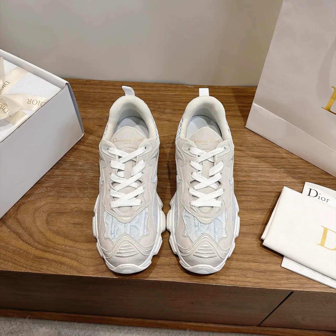 Dior B23 Off-White and Light Blue Jacquard Chunky Sneakers 5