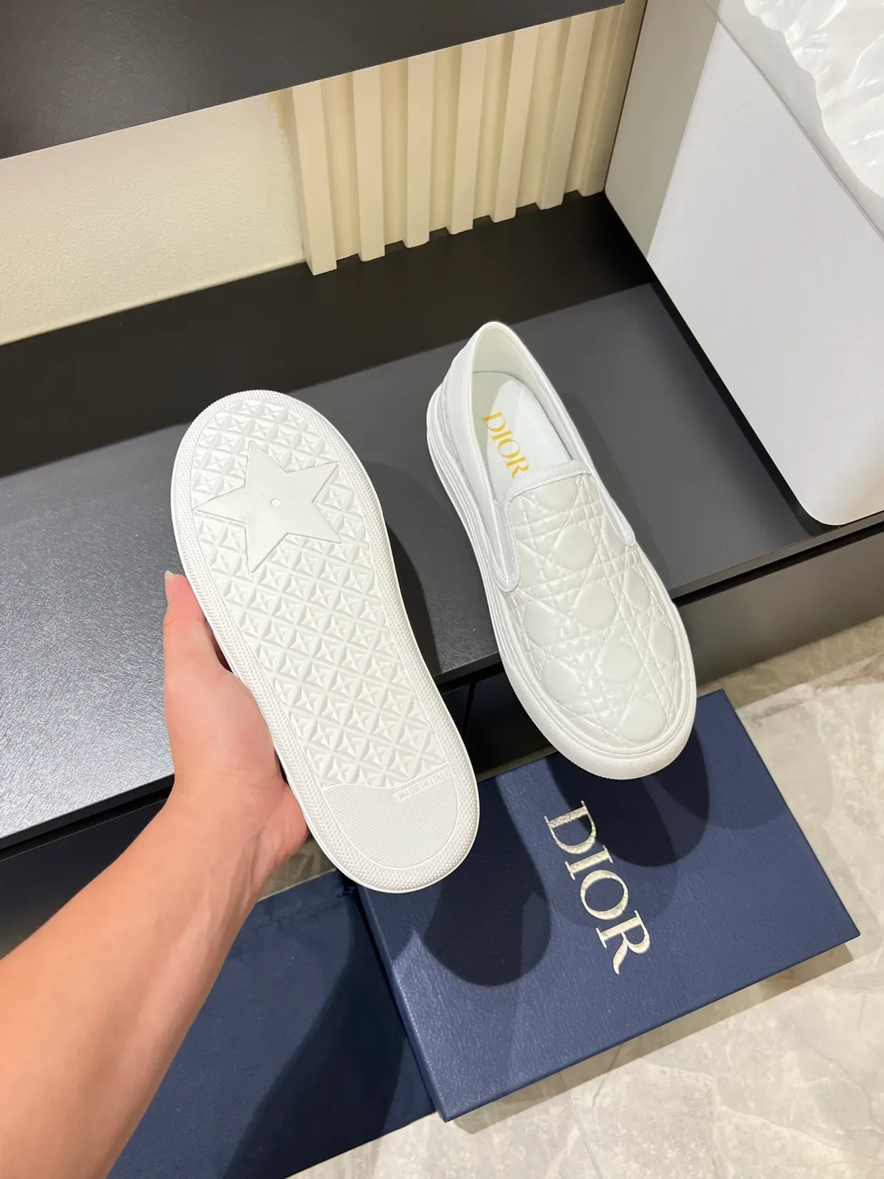 Dior B23 Quilted Cannage White Slip-On Lifestyle Sneakers 3