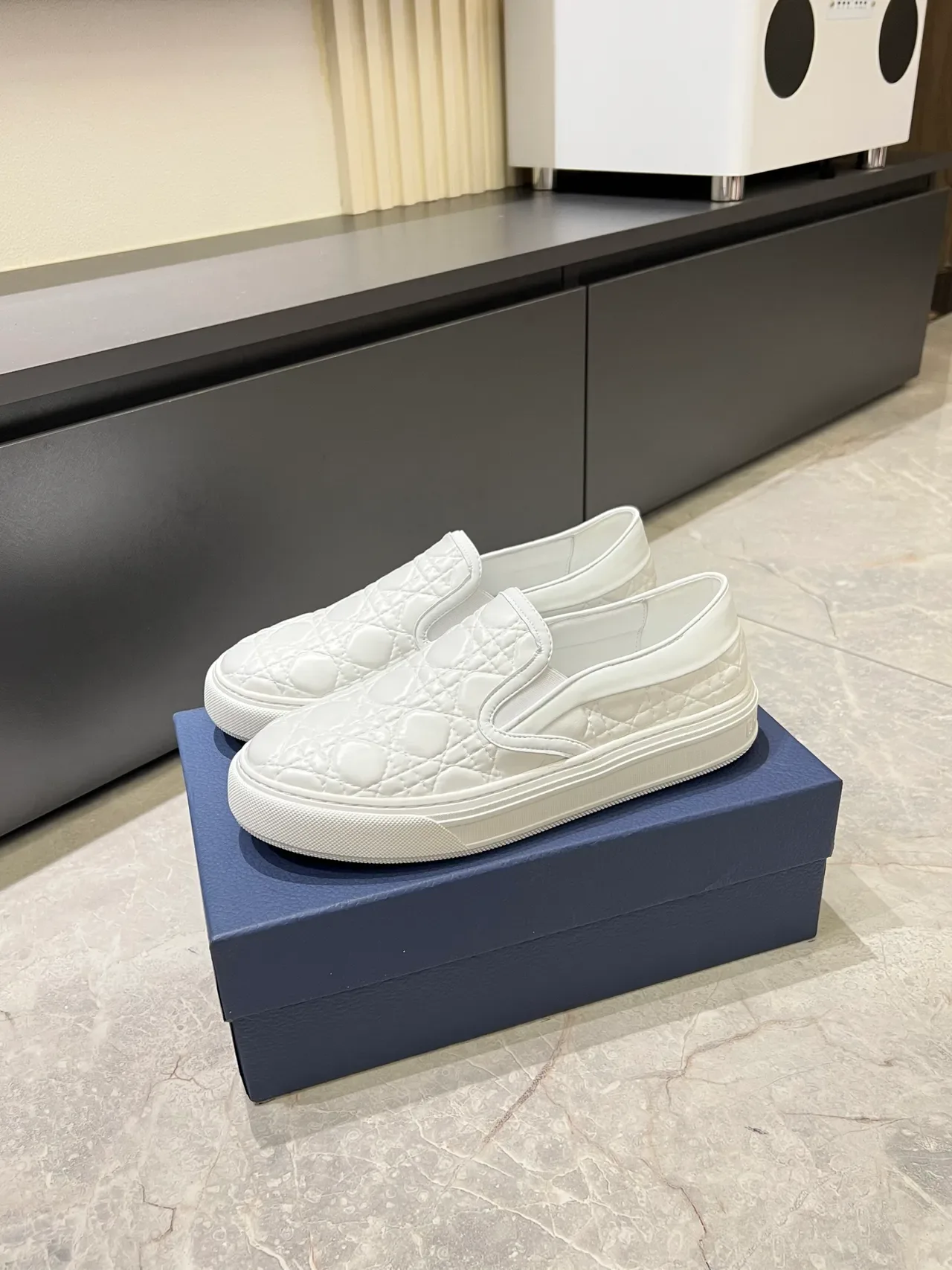 Dior B23 Quilted Cannage White Slip-On Lifestyle Sneakers 4