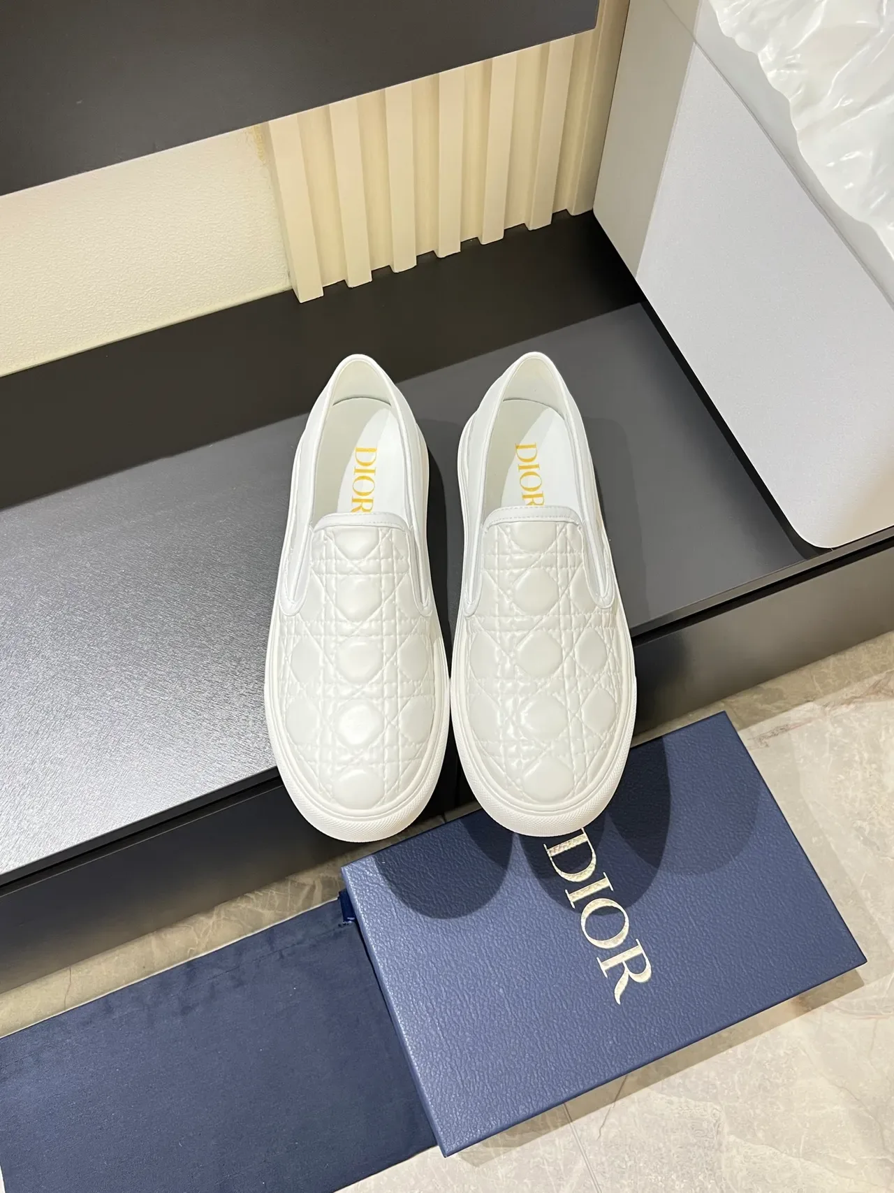 Dior B23 Quilted Cannage White Slip-On Lifestyle Sneakers 5