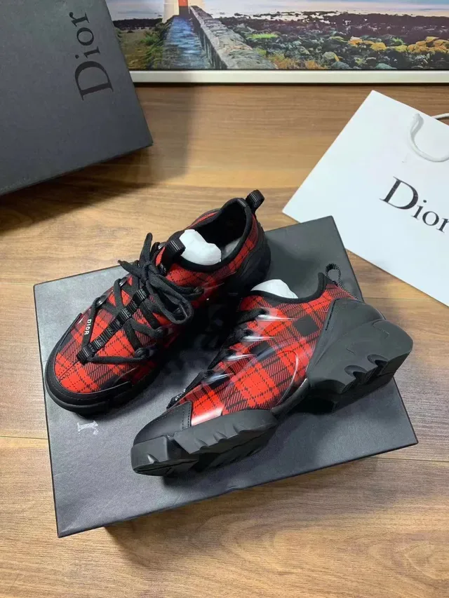 Dior B23 Red and Black Plaid Lifestyle Sneakers 2