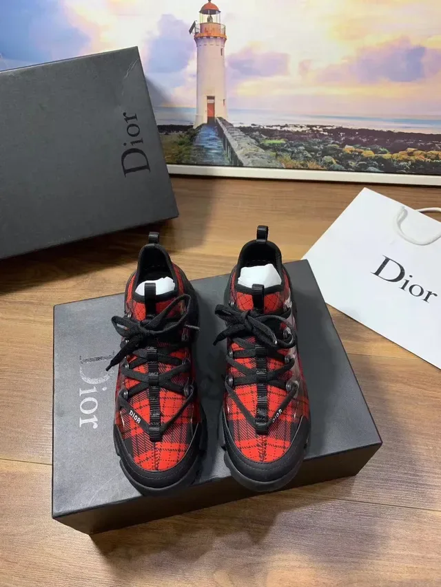 Dior B23 Red and Black Plaid Lifestyle Sneakers 3