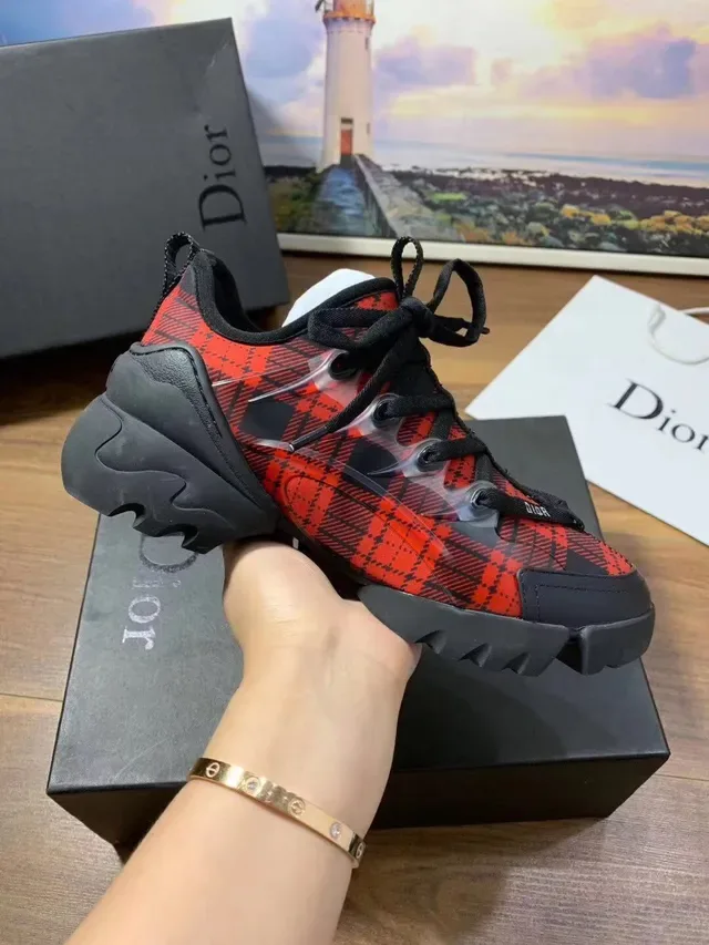 Dior B23 Red and Black Plaid Lifestyle Sneakers 4