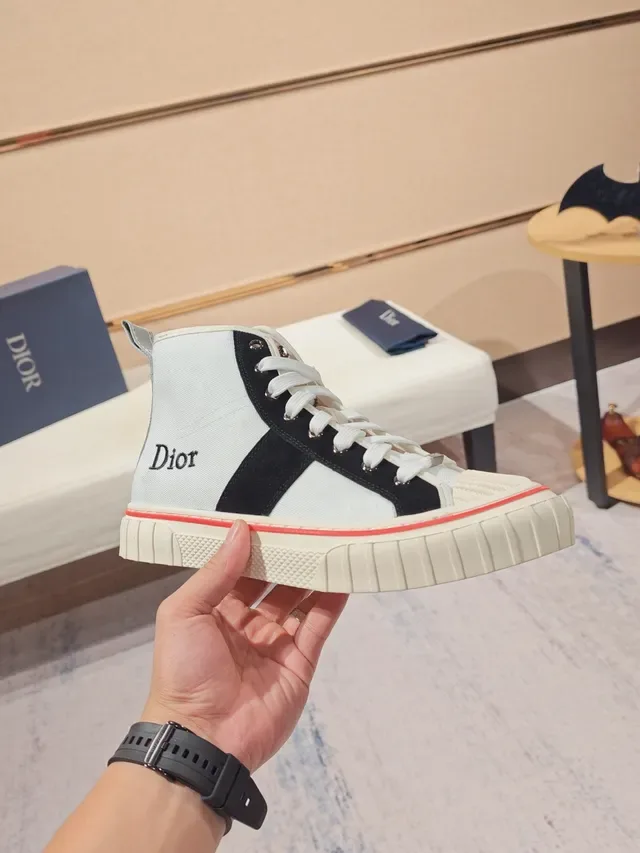 Dior B23 White and Black Canvas High-Top Lifestyle Sneakers 4