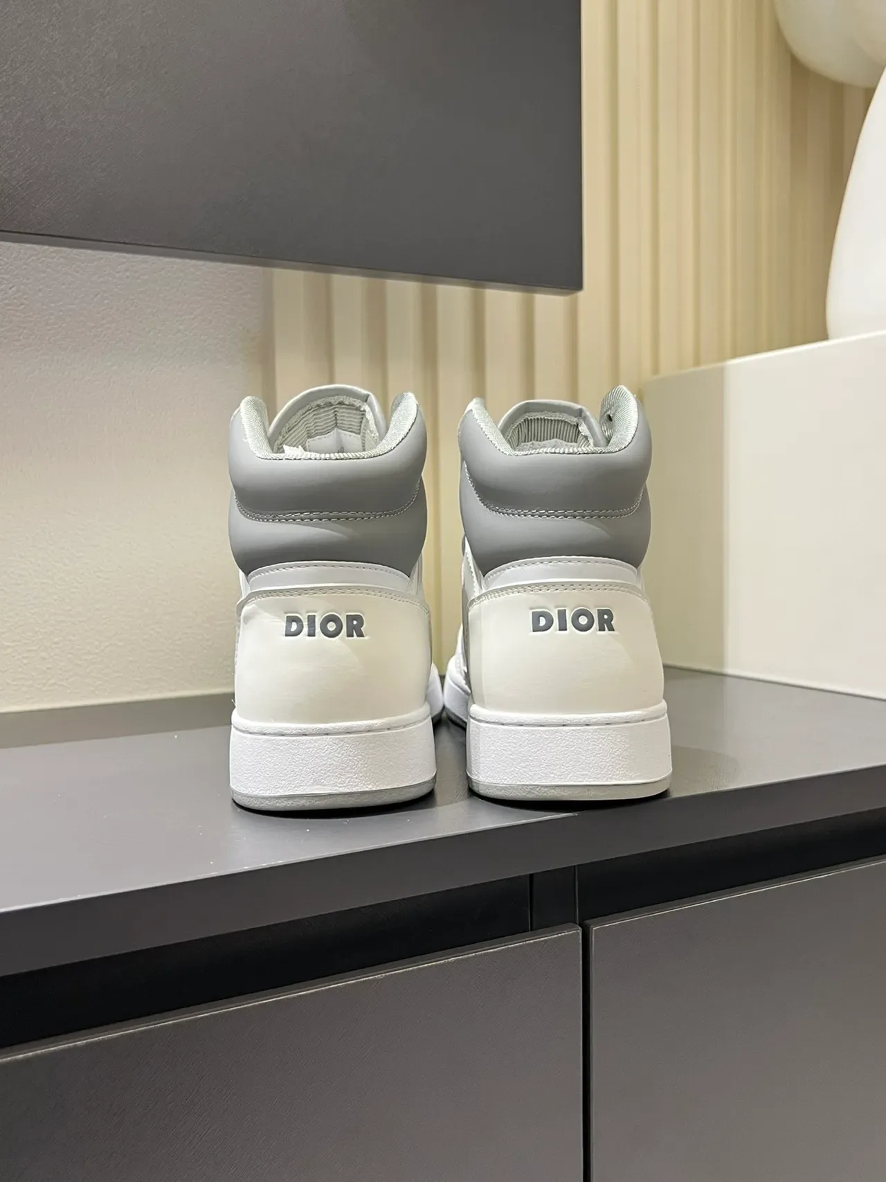 Dior B23 White and Gray Monogram High-Top Lifestyle Sneakers 2