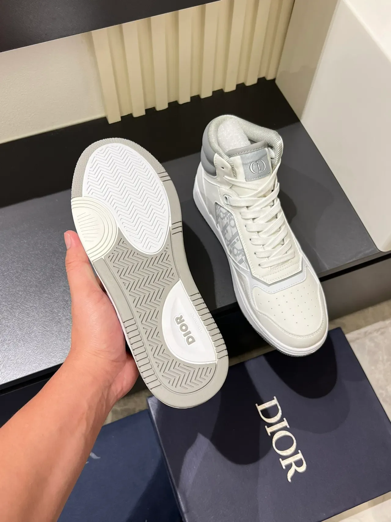 Dior B23 White and Gray Monogram High-Top Lifestyle Sneakers 3