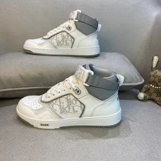 Dior B23 White and Gray Monogram High-Top Lifestyle Sneakers