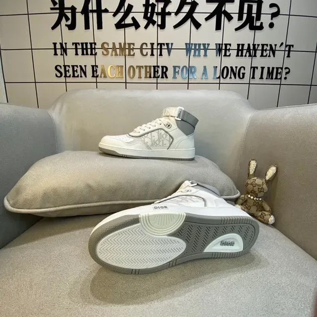 Dior B23 White and Gray Monogram High-Top Lifestyle Sneakers 2