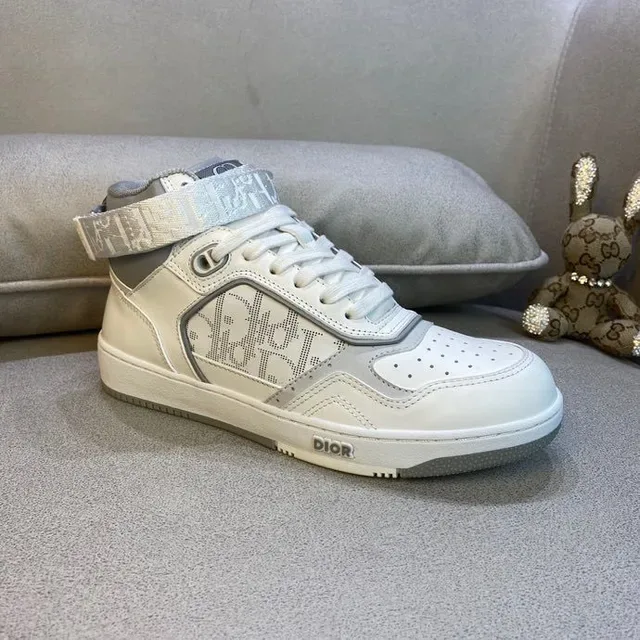 Dior B23 White and Gray Monogram High-Top Lifestyle Sneakers 8
