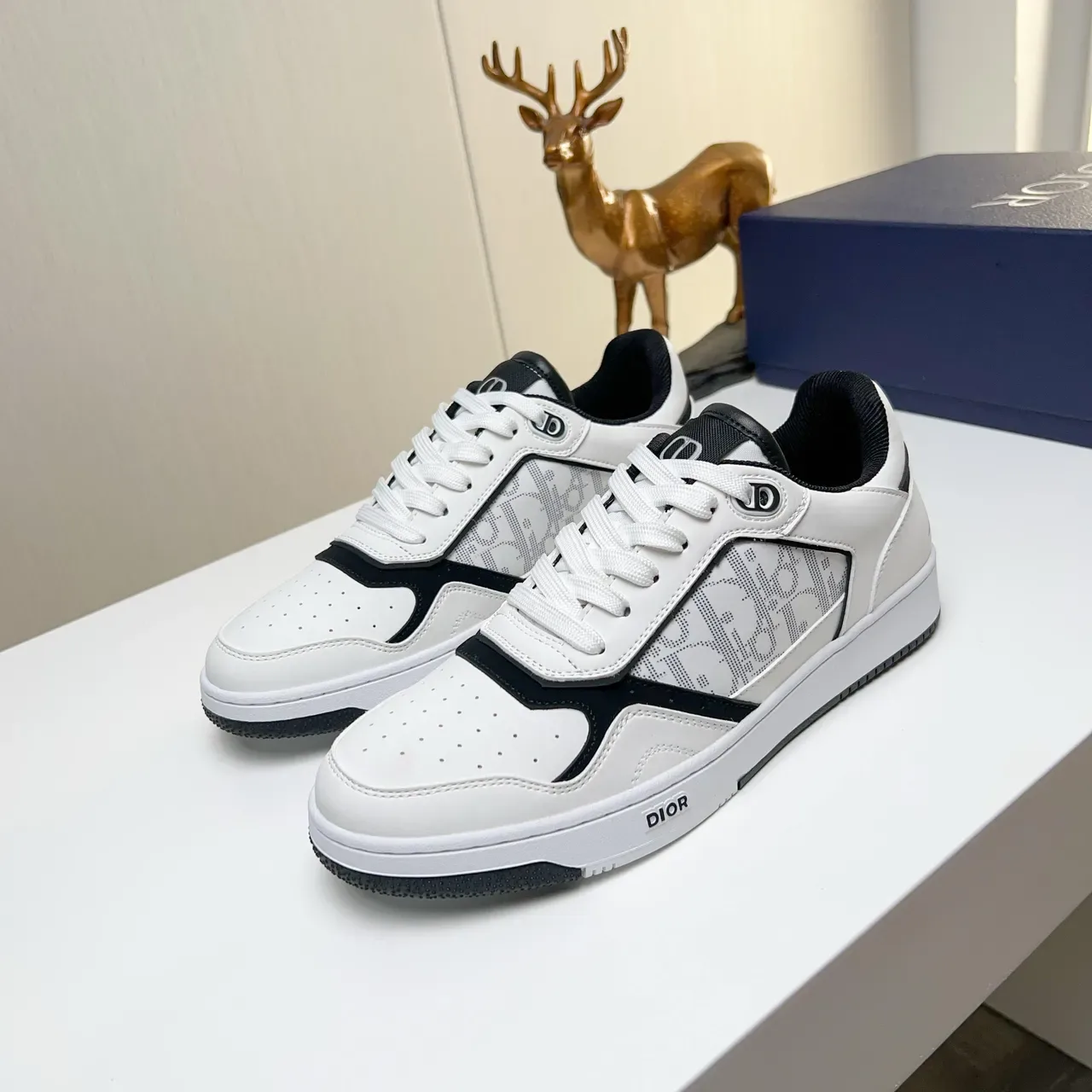 Dior B23 White Black Low-Top Perforated Toe Lifestyle Sneakers 5