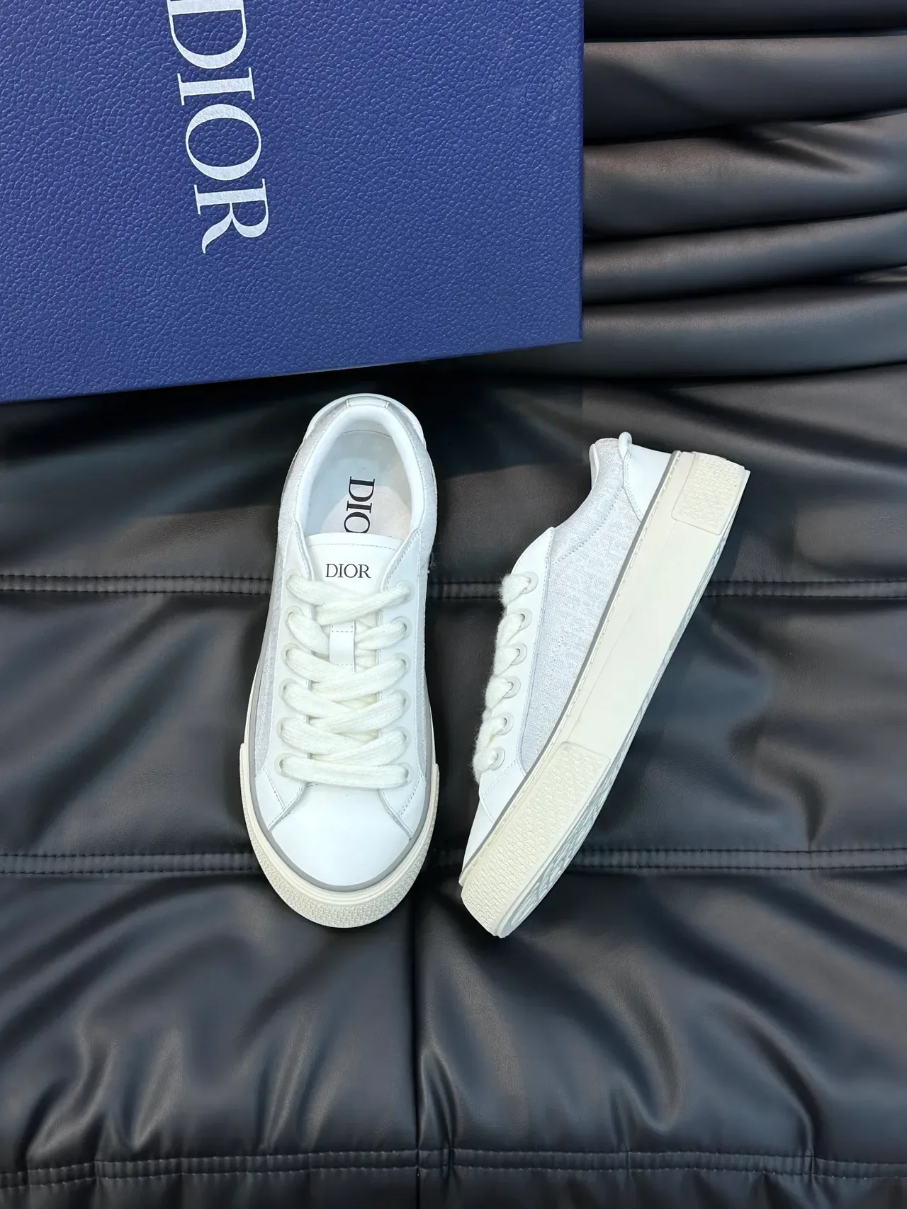Dior B23 White Silver Low-Top Leather And Metallic Stripe Lifestyle Sneakers 5