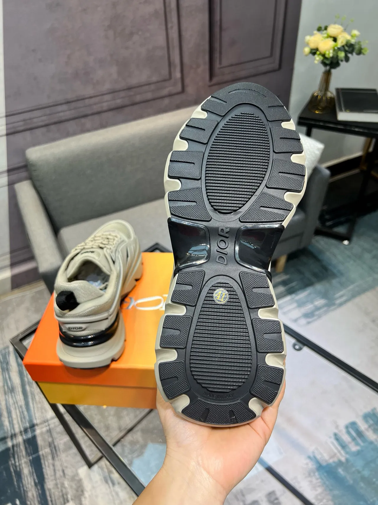 Dior B27 Beige Black Sole Mesh And Synthetic Upper Chunky Sneakers 3