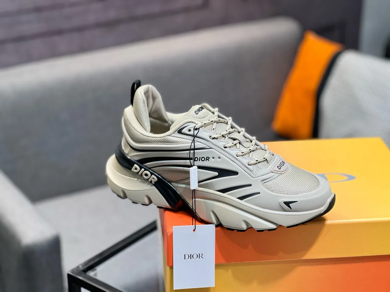 Dior B27 Beige Black Sole Mesh And Synthetic Upper Chunky Sneakers 5