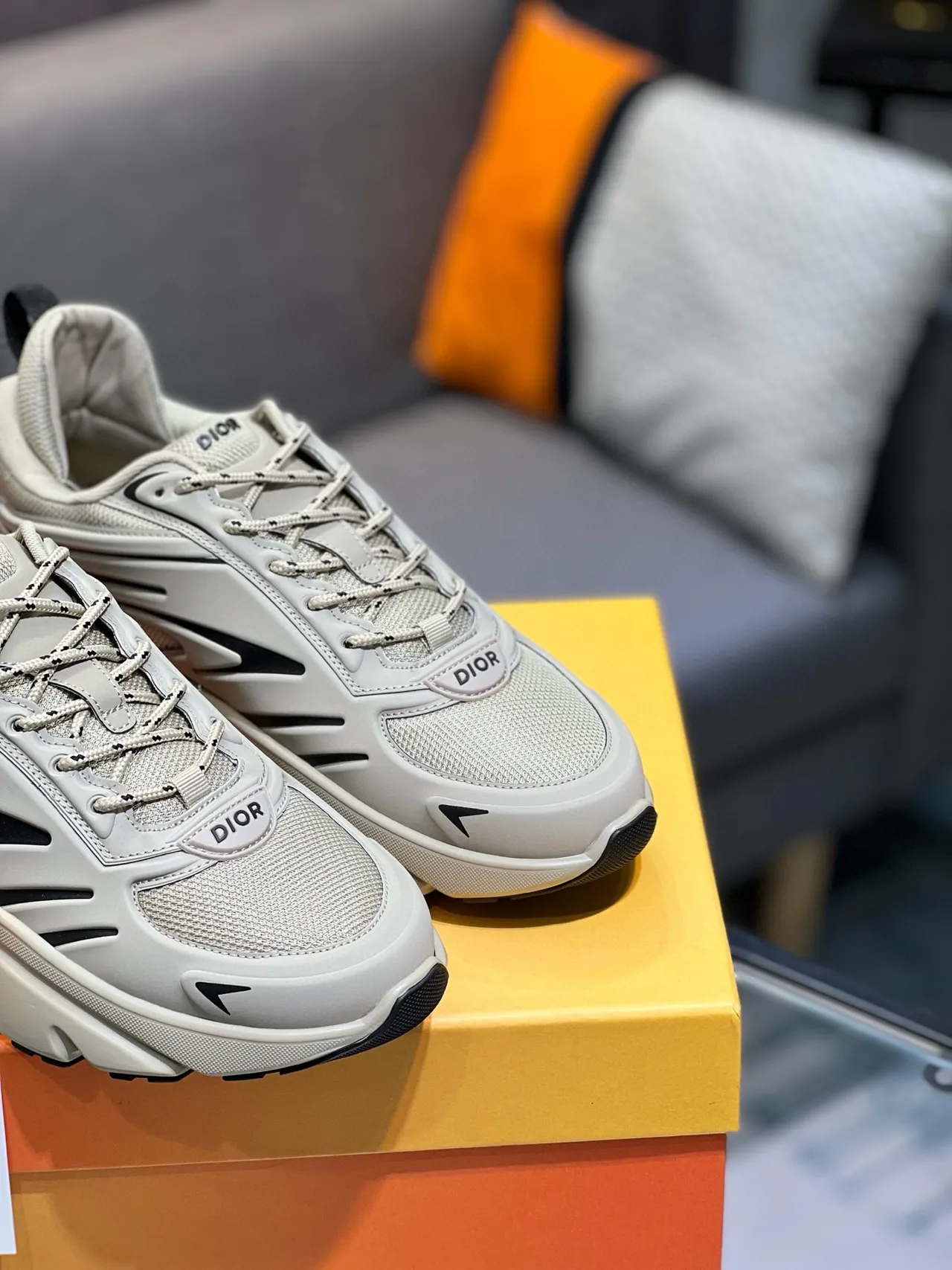 Dior B27 Beige Black Sole Mesh And Synthetic Upper Chunky Sneakers 6