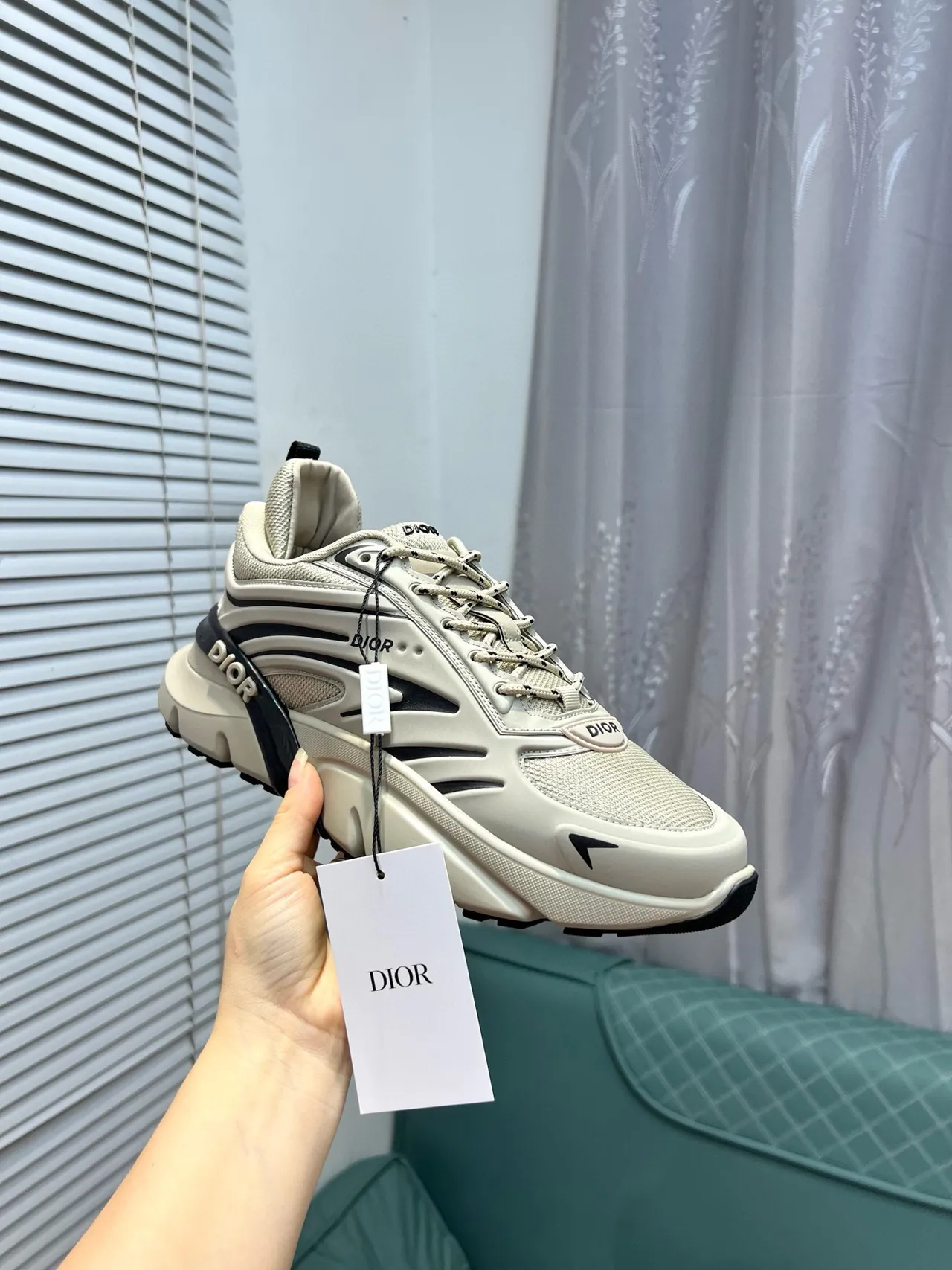 Dior B27 Beige Black Sole Mesh And Synthetic Upper Chunky Sneakers 7