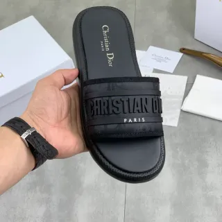 Dior B27 Black Embossed Logo Slide Slippers