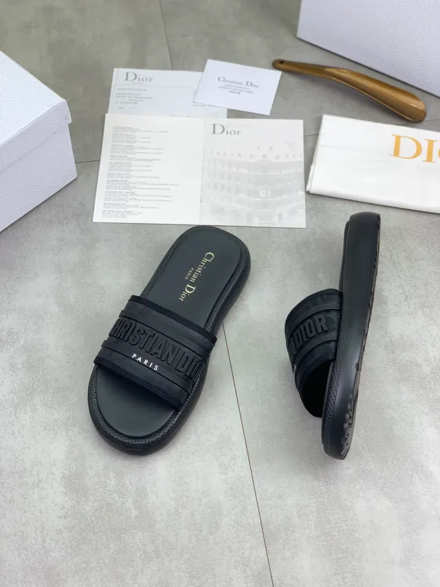 Dior B27 Black Embossed Logo Slide Slippers 5