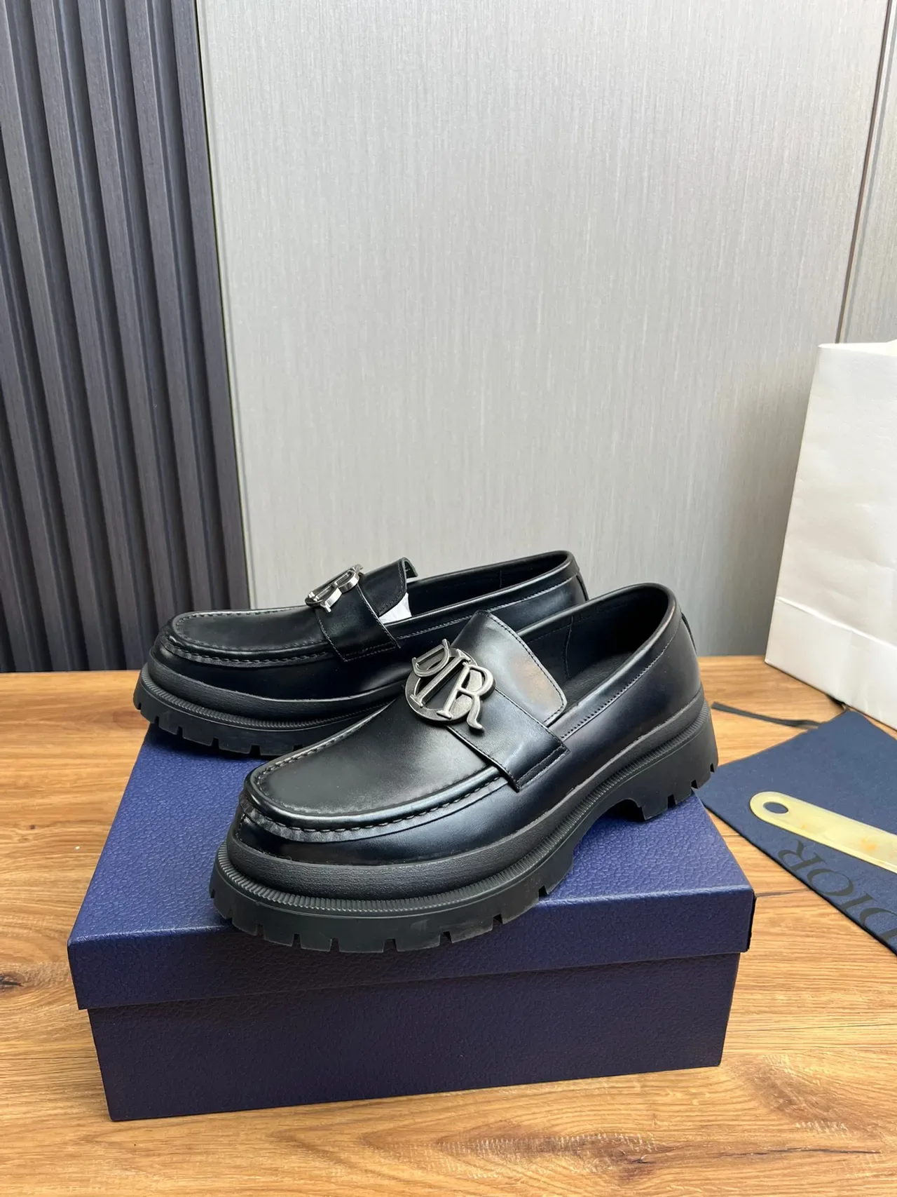 Dior B27 Black Leather Logo Buckle Loafers 3
