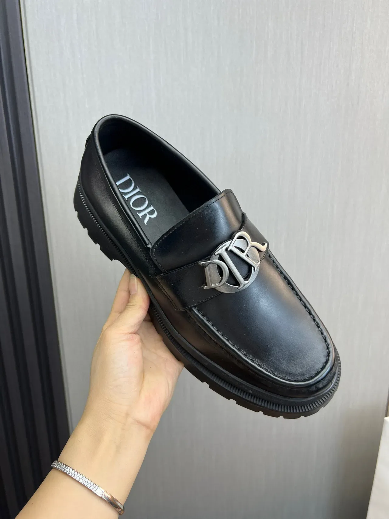 Dior B27 Black Leather Logo Buckle Loafers 7