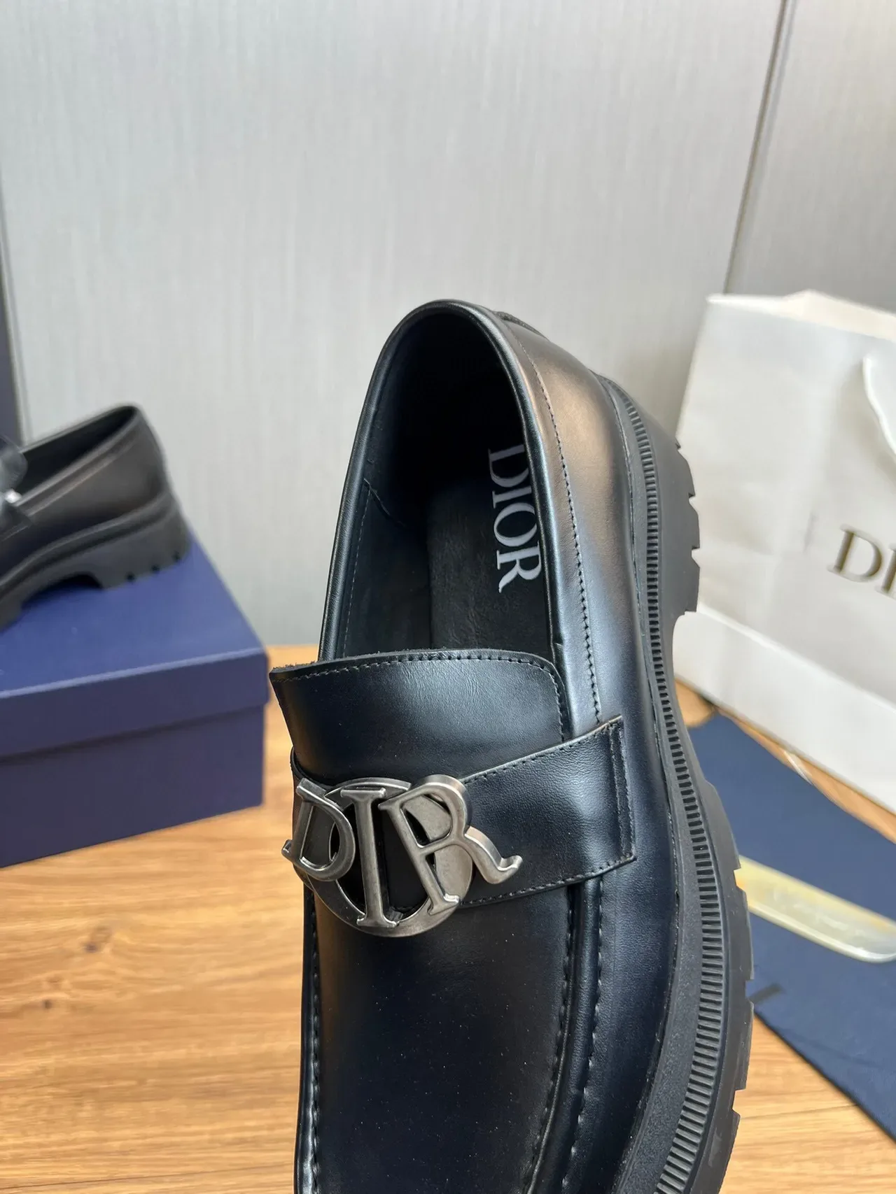 Dior B27 Black Leather Logo Buckle Loafers 8