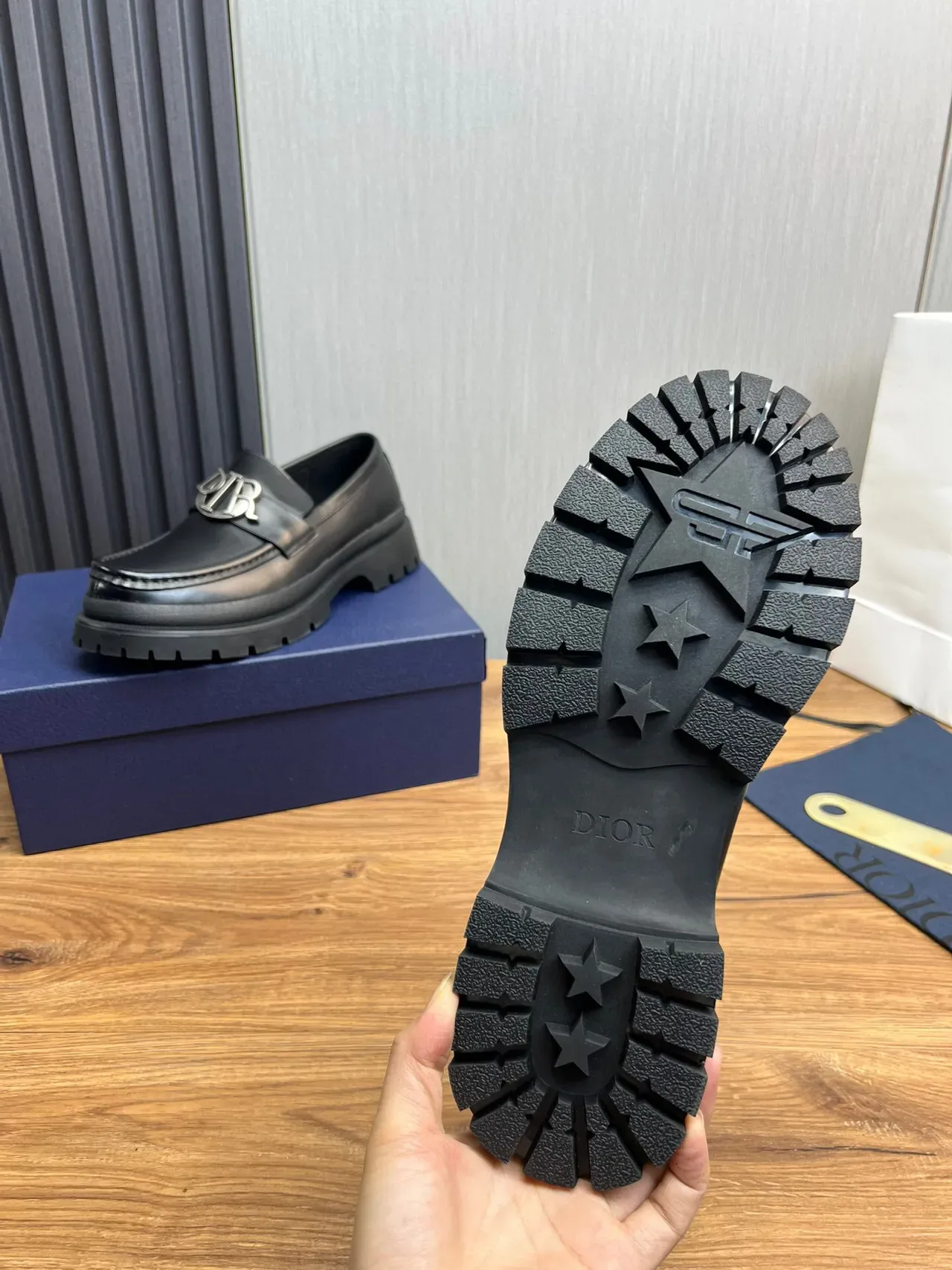 Dior B27 Black Leather Logo Buckle Loafers 9