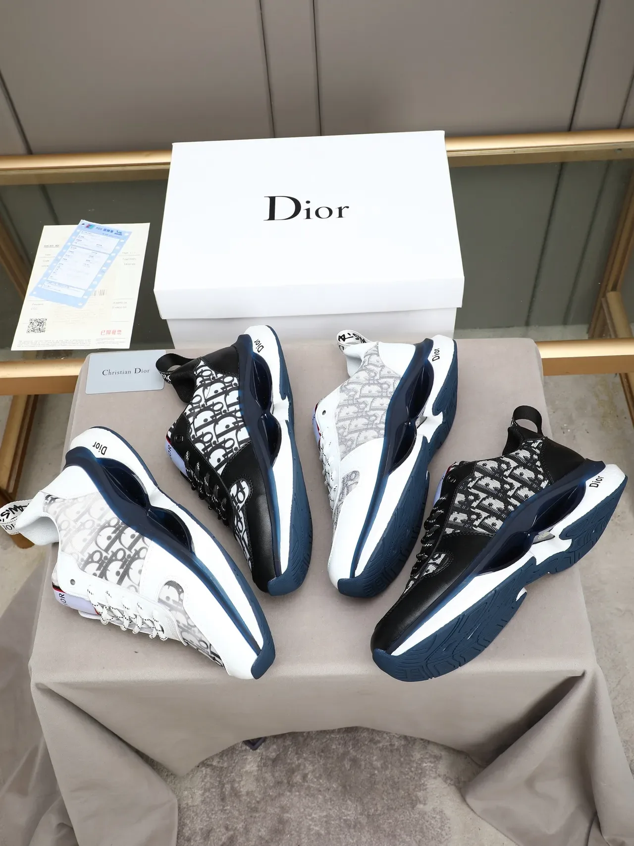 Dior B27 Monogram White and Navy Lifestyle Sneakers 2
