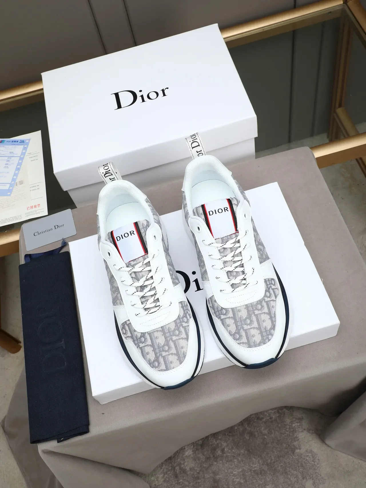 Dior B27 Monogram White and Navy Lifestyle Sneakers 3