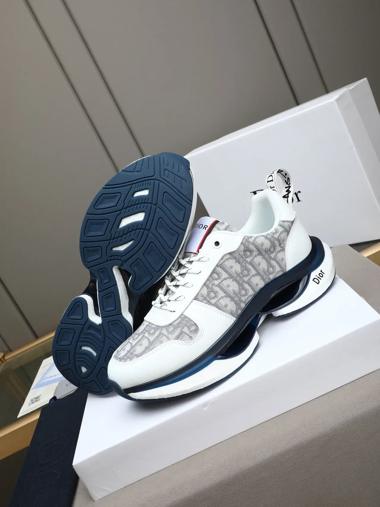 Dior B27 Monogram White and Navy Lifestyle Sneakers 4