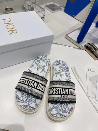 Dior B27 Slide White Blue Toile de Jouy Slippers 3