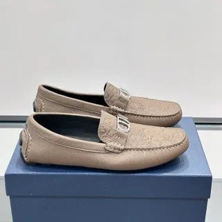 Dior Beige Black Pebbled Leather Embossed Monogram Loafer