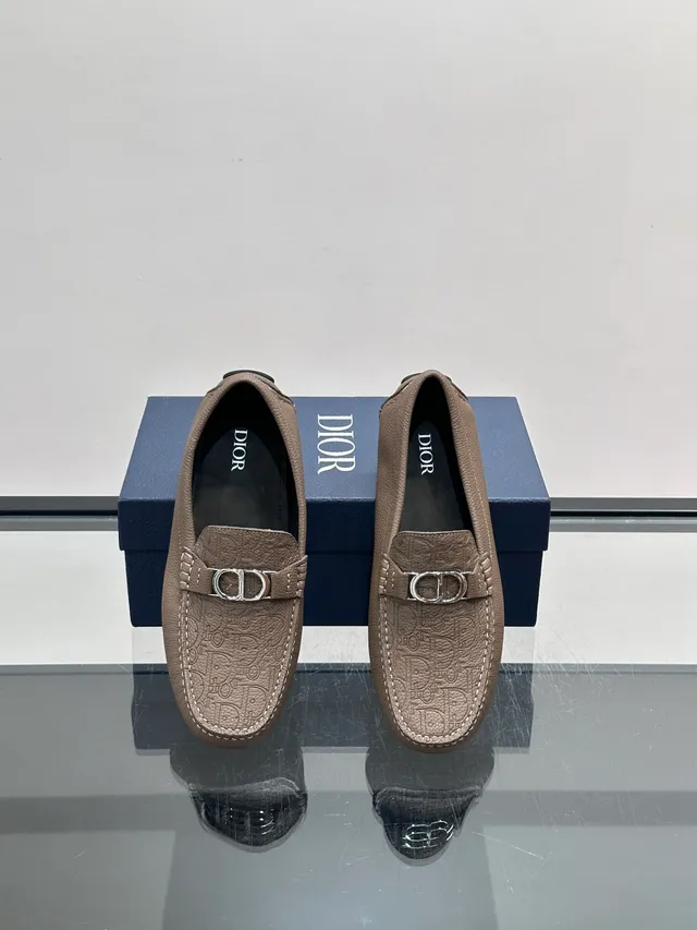 Dior Beige Black Pebbled Leather Embossed Monogram Loafer 4