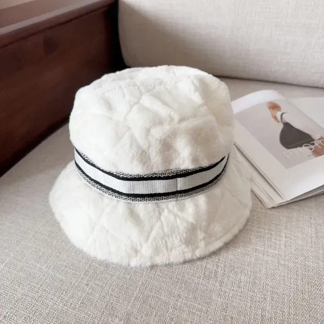 Dior Beige Black Plush Faux-Fur Exterior Woven Logo Band Bucket Hat 6