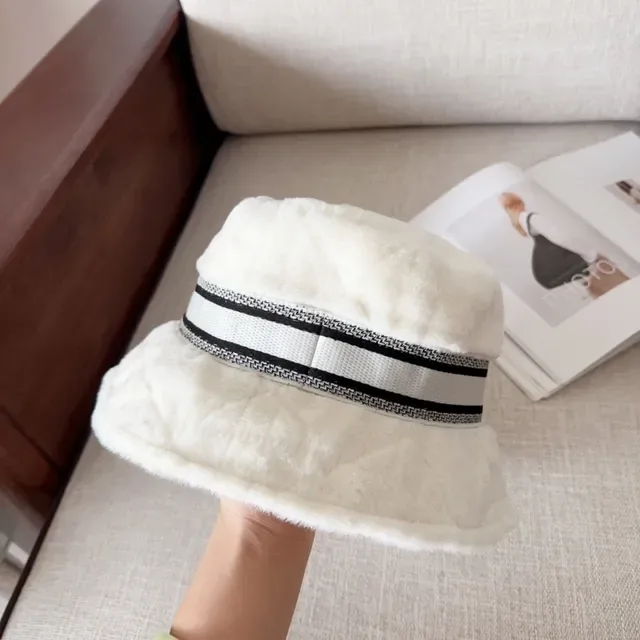 Dior Beige Black Plush Faux-Fur Exterior Woven Logo Band Bucket Hat 7