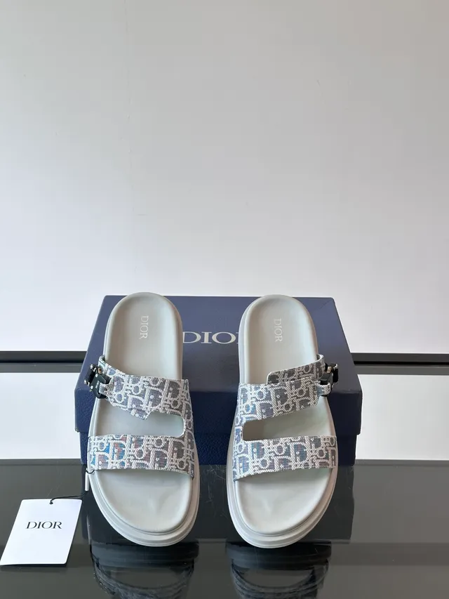 Dior sandales noires et beige à double bride coulissantes en jacquard oblique casual 8