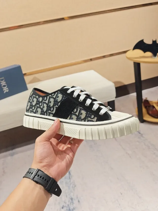 Dior Tênis Lifestyle Preto Bege Monogram Jacquard Upper Ribbed Rubber Toe Cap 4