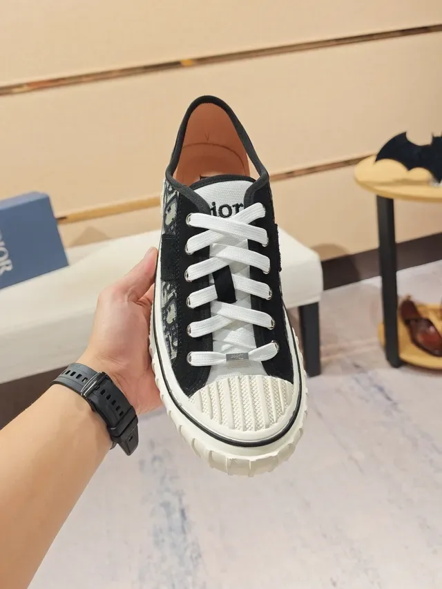 Dior Tênis Lifestyle Preto Bege Monogram Jacquard Upper Ribbed Rubber Toe Cap 5