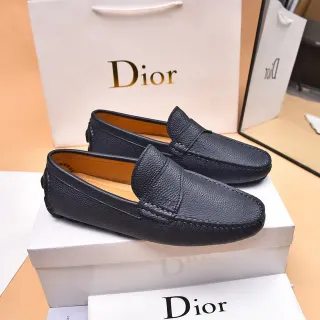 Dior Black Beige Pebbled Leather Moc-Toe Construction Loafer