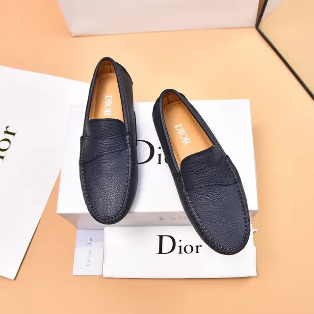 Dior Black Beige Pebbled Leather Moc-Toe Construction Loafer 2