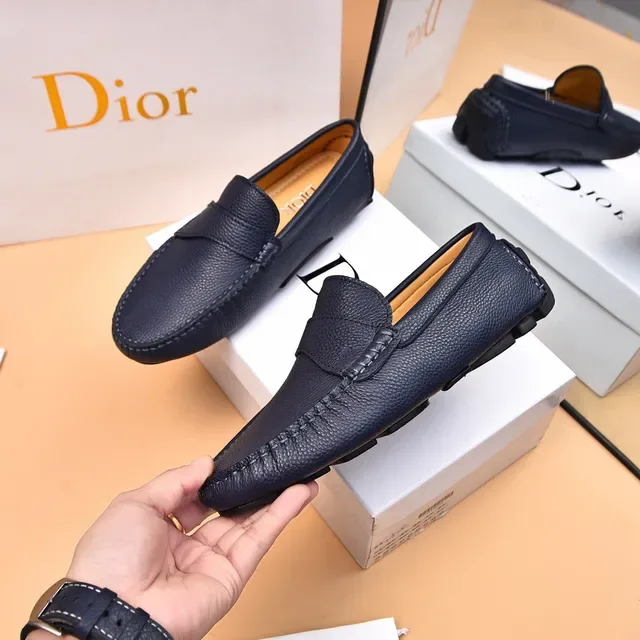 Dior Black Beige Pebbled Leather Moc-Toe Construction Loafer 4