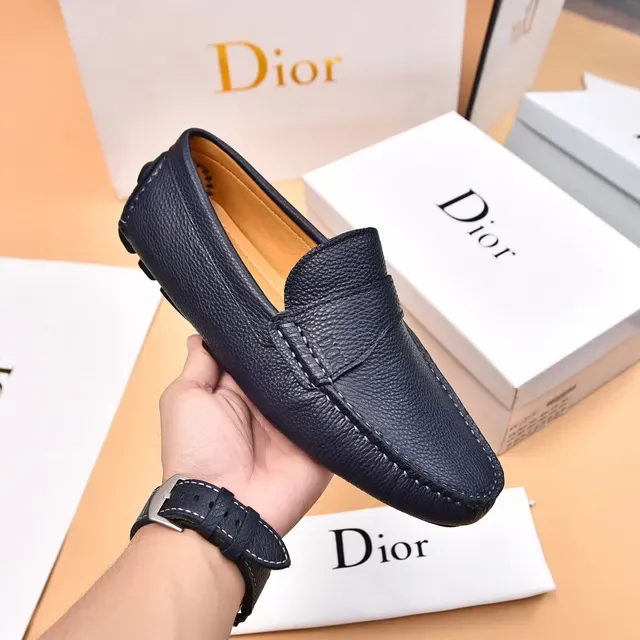 Dior Black Beige Pebbled Leather Moc-Toe Construction Loafer 5