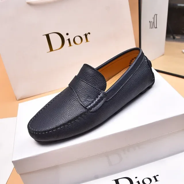 Dior Black Beige Pebbled Leather Moc-Toe Construction Loafer 6