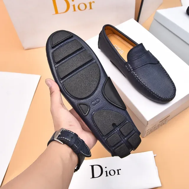 Dior Black Beige Pebbled Leather Moc-Toe Construction Loafer 7